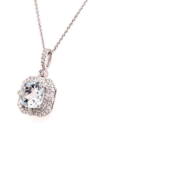 Diamond Aquamarine Necklace 18k Gold 18" 2.24 TCW Certified $3,950 920940 - Picture 3 of 8